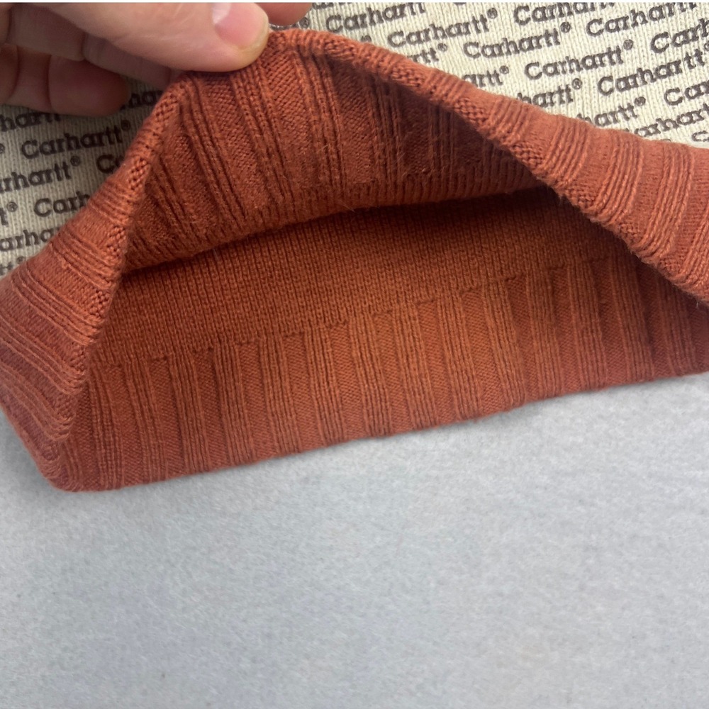 Carhartt Beanie Hat AOP Cream Orange Logo Knit Winter Streetwear RARE Collectors - Picture 9 of 12